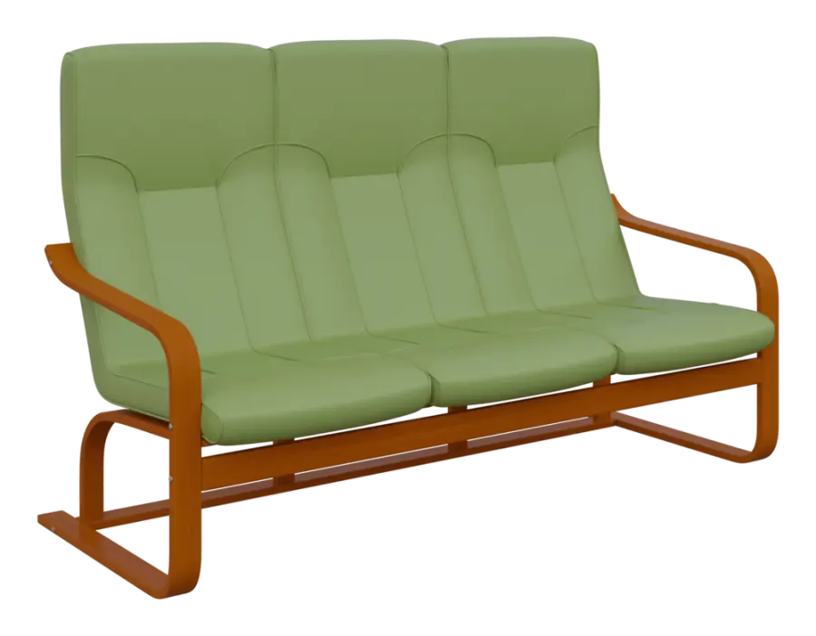 BO - 3 trojkřeslo, dřevěná kostra, moření třešeň, koženka HOLY Z 2, zelinkavá